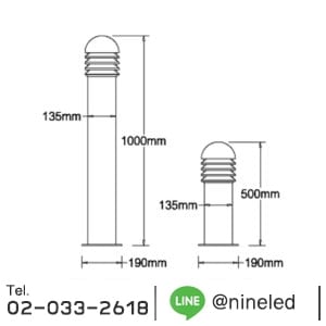 ขนาด โคมไฟสนาม รุ่นบานเกล็ดหัวกลม  Bollard: Louver, Round Top