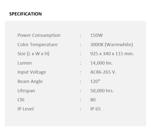 รายละเอียดโคมไฟถนน LED Street Light 150w (วอร์มไวท์) EVE