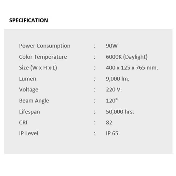 รายละเอียดโคมไฟถนน LED Street Light 90w (เดย์ไลท์) Lunar