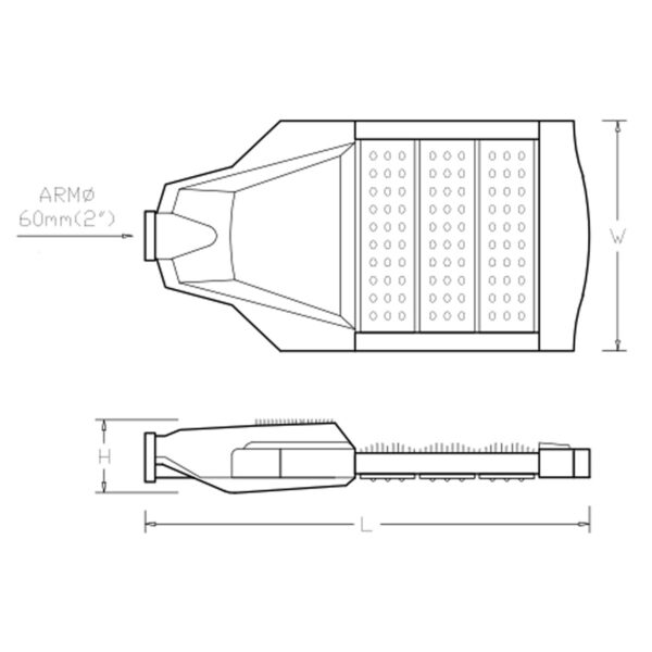 ขนาดโคมไฟถนน LED Street Light 60w (วอร์มไวท์) Lunar