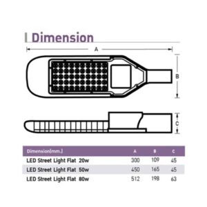 ขนาดและรายละเอียดโคมไฟถนน LED Flat 80W (เดย์ไลท์) EVE