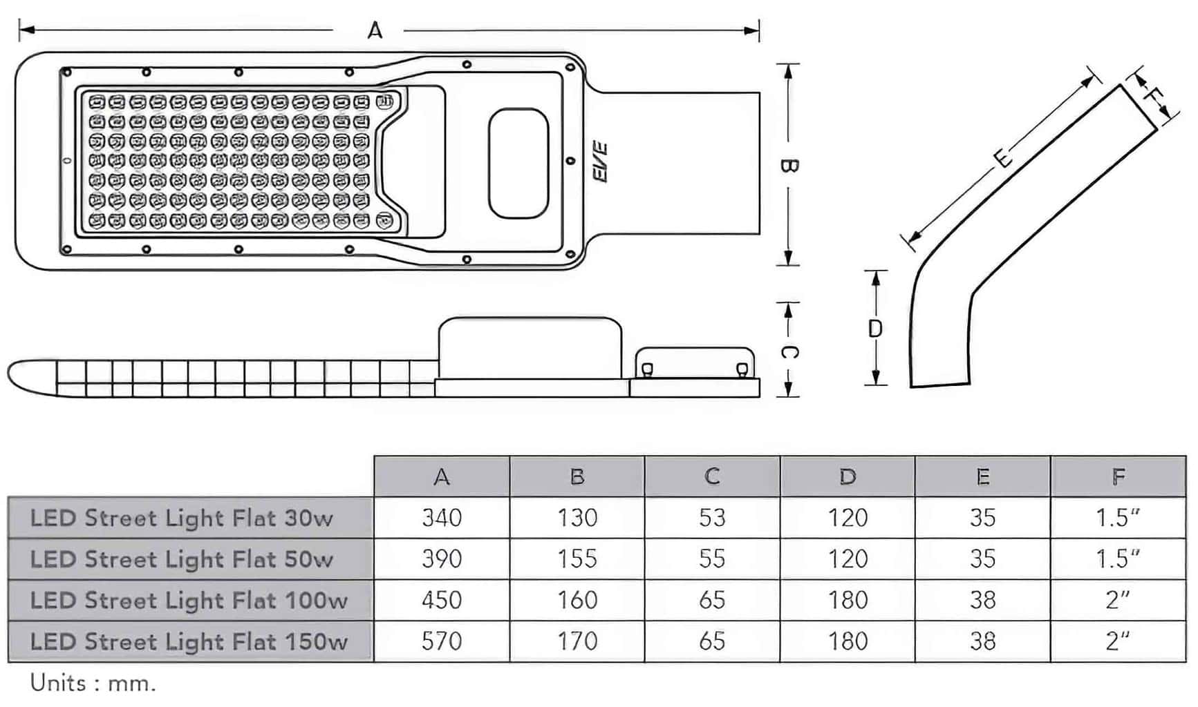 โคมไฟถนน LED 30w EVE Street Light Fly