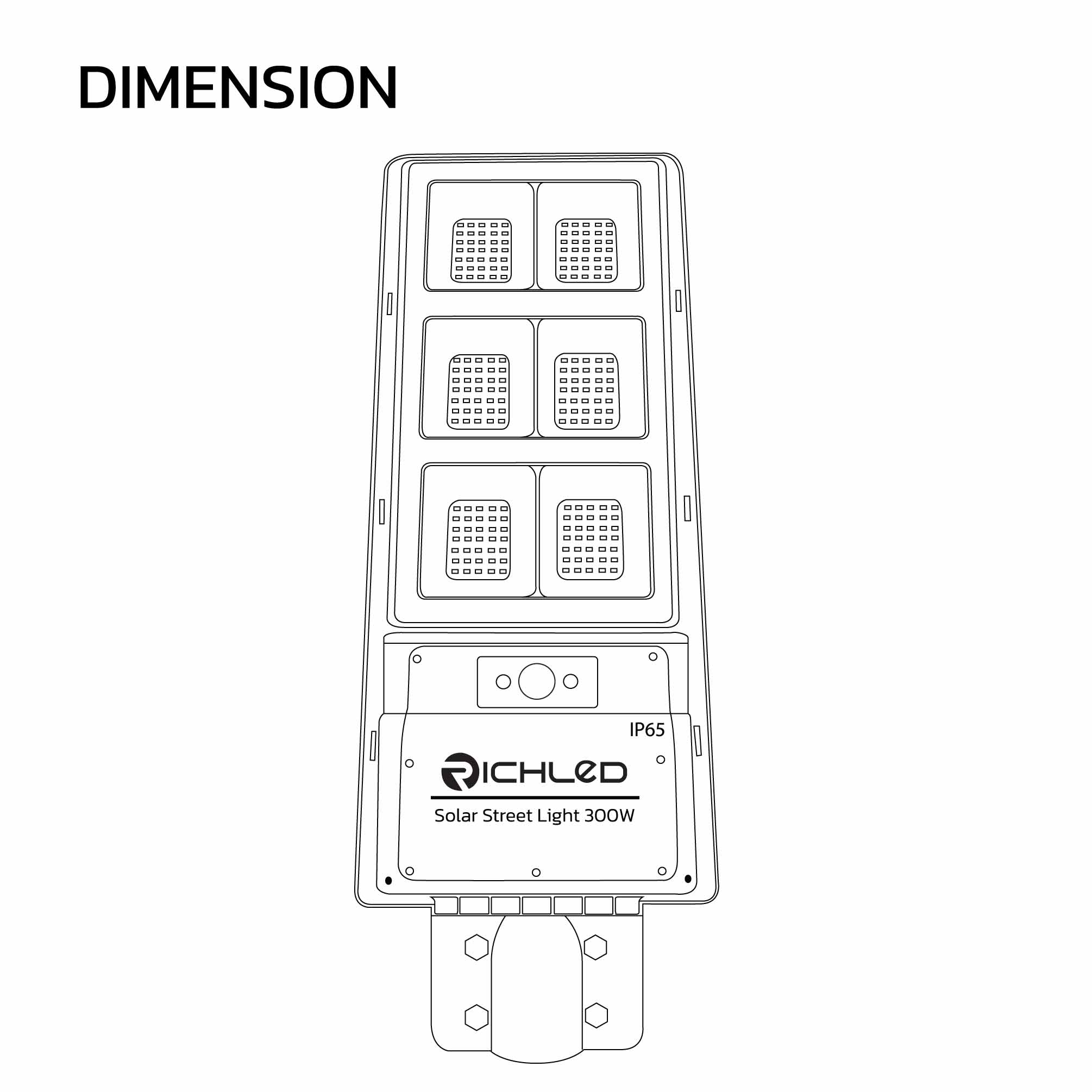 DIMENSION-โคมไฟถนนโซล่าเซลล์-LED-300W-RICHLED-SUNLIGHT